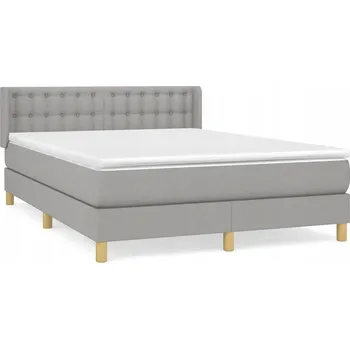 Postel Kontinentální postel světle šedá 203 x 147 x 78/88 cm s matrací 140 x 200 x