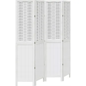 Paraván Paraván z bambusu a dřeva paulovnie, bílý, 140-145 x 180 cm