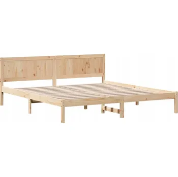 Postel Rám postele s čelem z masivního borovicového dřeva 180 x 200 cm, hnědá