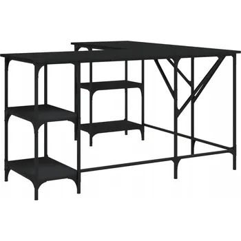 Počítačový stůl ve ve tvaru písmene L s policemi, černý, 139 x 139 x 75 cm