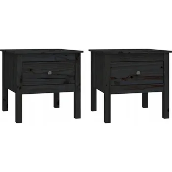 Konferenční stolek Odkládací stolek z masivního borovicového dřeva, 50x50x49 cm, černý, se zásuvkou