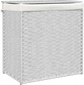 Velký skládací koš na prádlo z PE ratanu, bílý, 53x35x57 cm