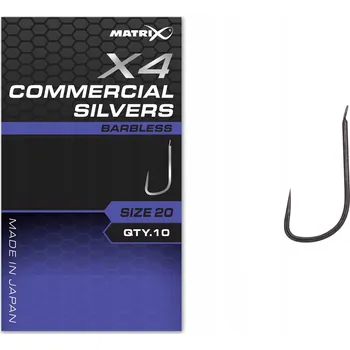 Rybářský háček Háčky Matrix X4 Commercial Silvers Velikost 16 Bez protihrotu