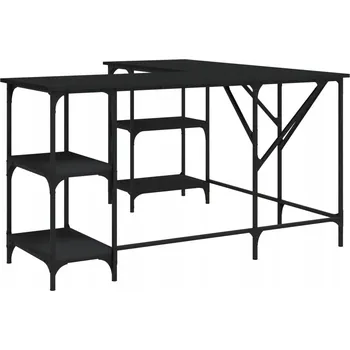 Psací stůl Počítačový stůl ve ve tvaru písmene L s policemi, černý, 139x139x75 cm