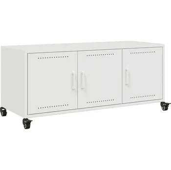 Televizní stolek TV stolek na kolečkách se 3 dvířky, ocel, bílý, 100,5x39x43,5