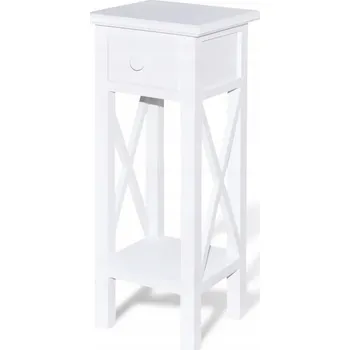 Konferenční stolek Stolek pod telefon se zásuvkou, borovicové dřevo, bílý, 27x27x65,5 cm