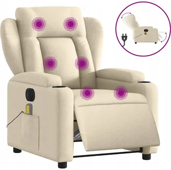 Křeslo Elektrické masážní křeslo s polohovatelným opěradlem, krémové, 77x94,5x100 cm