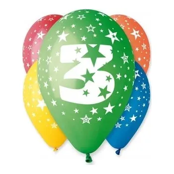 Balónek Balónky s potiskem číslice 3 12" barevné 5 kusů