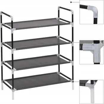 Stojan na boty se 4 policemi, netkaná textilie, kov, černý, 60x29x67 cm