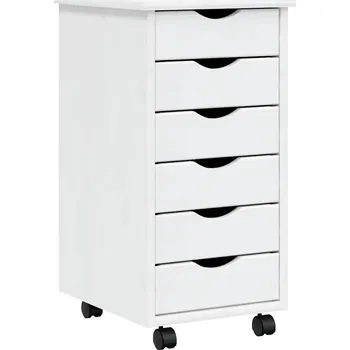 Komoda Mobilní Skříňka se Zásuvkami MOSS, Masivní Borové Dřevo, Bílá, 34x39x65,5 cm