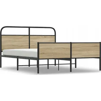 Postel Kovový rám postele s čelem, kouřový dub, 207 x 166 x 100 cm