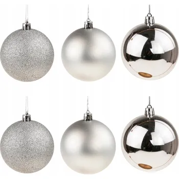 Vánoční dekorace VÁNOČNÍ BAŇKY STŘÍBRNÉ SADA VÁNOČNÍCH OZDOB 6cm 6 KS NEROZBITNÉ VÁNOČNÍ KOULE NA STROMEČEK