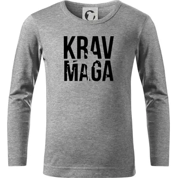 Chlapecké tričko Nápis Krav Maga - Triko dětské Long Sleeve - 104-110cm / 3-4 roky ( Tmavě šedý melír )
