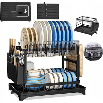 Obraz ODKAPÁVAČ NA NÁDOBÍ DVOUÚROVŇOVÝ ORGANIZÉR NA TALÍŘE HRNÍČKY PŘÍBORY