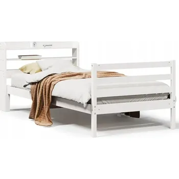 Postel Bílá postel z borovicového dřeva s policemi, 221,5 x 110 x 82 cm