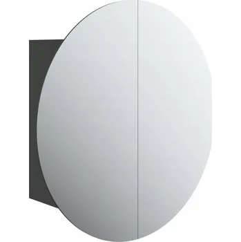 Koupelnový nábytek Koupelnová skříňka s kulatým LED zrcadlem, USB, černá, 47x47x17,5 cm