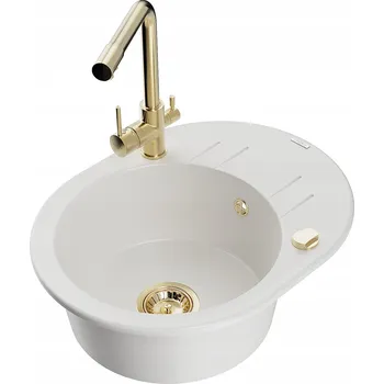 Granitový dřez Jednokomorový granitový dřez Mexen Kevin, bílý