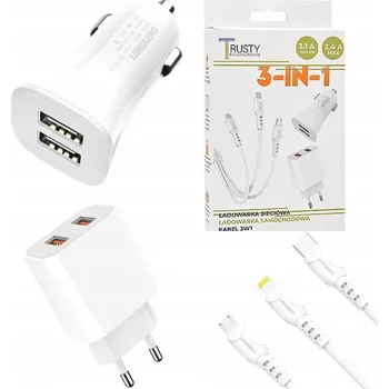 3v1 SÍŤOVÁ NABÍJEČKA + AUTOMOBILOVÁ USB + KABEL