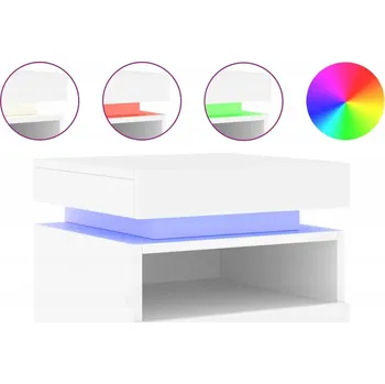 Noční stolek Noční stolek LED RGB z dřevotřísky, bílý, 40 x 39 x 48,5 cm