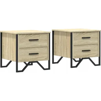 Noční stolek Noční stolek se dvěma zásuvkami, dub sonoma, 40 x 41 x 40 cm, kovová nůž