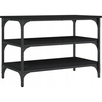 Lavice na boty se 3 policemi, dřevěný materiál, kov, černá, 70x38,5x49 cm