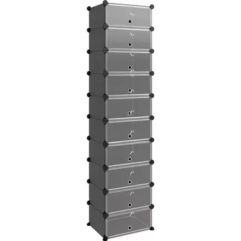 Botník z PP panelů a ocelového rámu, černý, 44x32x174 cm