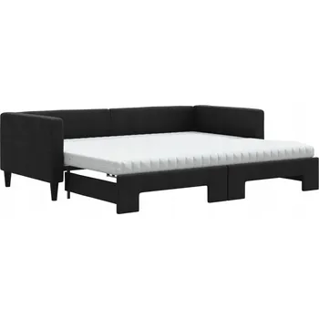 Pohovka Černá rozkládací lenoška 2 v 1 s matracemi 223 x 100 x 68 cm