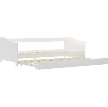 Pohovka Bílá dřevěná rozkládací pohovka s výsuvnou postelí 205 x 97,5 x 66 cm