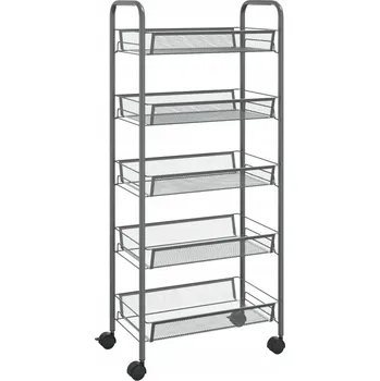 Konferenční stolek Organizační vozík ze železa, černý, 46x26x105 cm, 4 kolečka (2 s brzdami)