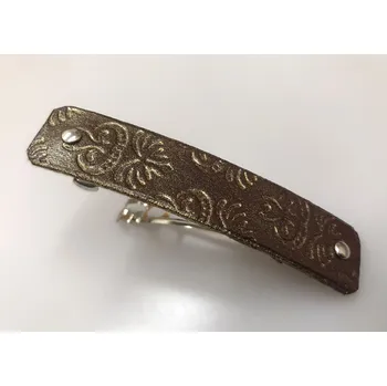 Kožená spona do vlasů - Retro hnědozlatá (Kožená spona do vlasů - Retro hnědozlatá)