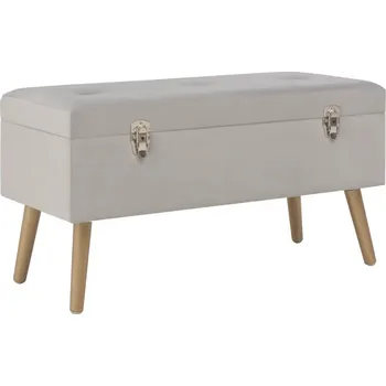 Zahradní lavice Lavice ze sametu s úložným prostorem, dřevěné nohy, šedá a zlatá, 80x34x42 cm