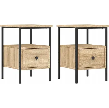 Noční stolek Noční stolek z materiálu na bázi dřeva, železný rám, dub sonoma, 34x