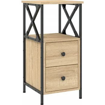 Noční stolek Noční stolek z dřevotřísky a železným rámem, dub sonoma, 34x35 cm