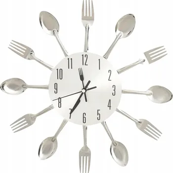 Hodiny Nástěnné hodiny s vidličkami a lžičkami, stříbrné, hliníkové, Ø31 cm