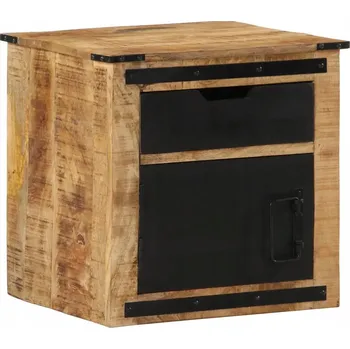 Noční stolek Noční stolek z masivního mangového dřeva s rámem ze železa, 45 x 40 x 45 cm