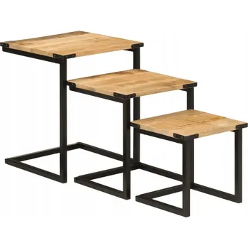 Konferenční stolek Sada 3 Zasouvacích Konferenčních Stolků, Masivní Mangové Dřevo, 40x40x50 cm, 35x3