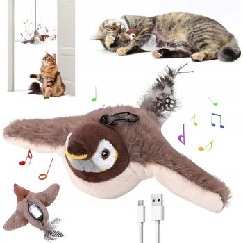 Hračka pro kočku Hračka pro kočky interaktivní plyšový ptáček - pohyb a ptačí zvuky