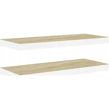 police Nástěnná police MDF a kov, dub/bílá, 80x23,5x3,8 cm