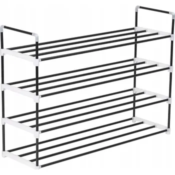 Botník Minimalistický Stojan na Boty z Kovu a Plastu, Černý, 91x29x74 cm, 4 Patra