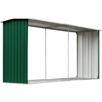 Dřevník Kůlna na dřevo z pozinkované oceli, zelená 330x92x144/153 cm