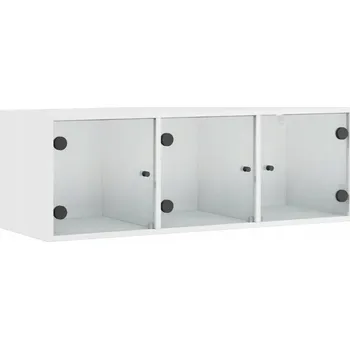 Komoda Nástěnná skříňka se skleněnými dvířky, bílá, 102x37x35 cm