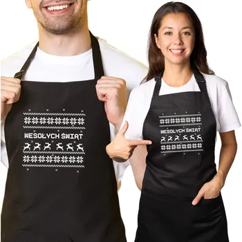 Kuchyňská zástěra Kuchyňská zástěra s potiskem jako dárek k Vánocům, bílé vánoční vzory