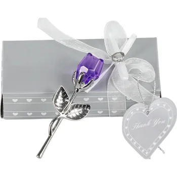 umělá květina Umělá křišťálová růže se stříbrným stonkem 9 x 3 cm Dárková krabička 3 x 5,5 x 12 cm Elegantní dekorace pro dárky a interiéry fialová