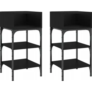 Noční stolek Elegantní noční stolky z dřevotřísky a železného rámu, černé