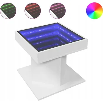 Konferenční stolek LED konferenční stolek Infinity, Materiál: dřevěný kompozit/Sklo, Bílý, 50x50x45 cm