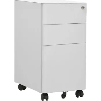 Komoda Mobilní Kancelářská Skříňka se Zámkem, 3 Zásuvky, Ocel, Světle Šedá, 30x45x59 cm