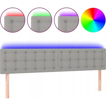 Čelo postele s LED osvětlením, nastavitelné, světle šedé, 160x5x78/88 cm, látka