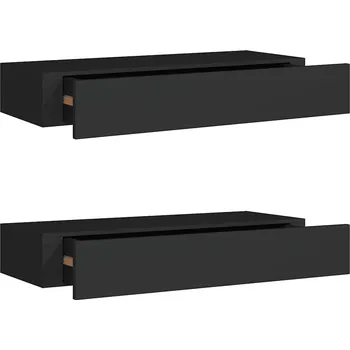 police Černá závěsná police s MDF zásuvkou a kovem 60x23,5x10 cm