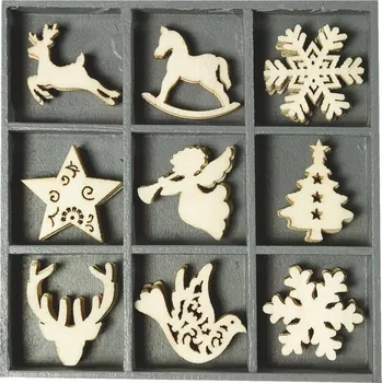 Vánoční dekorace Dřevěné ozdoby v boxu 45ks - vánoce 2