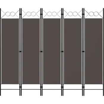 Paraván Paraván 5dílný se železným rámem a látkou, 200x180 cm, Antracitová barva